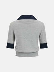 Sweter z Kontrastowym Kołnierzem i Rękawami Elbow