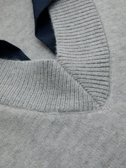 Sweter z Kontrastowym Kołnierzem i Rękawami Elbow