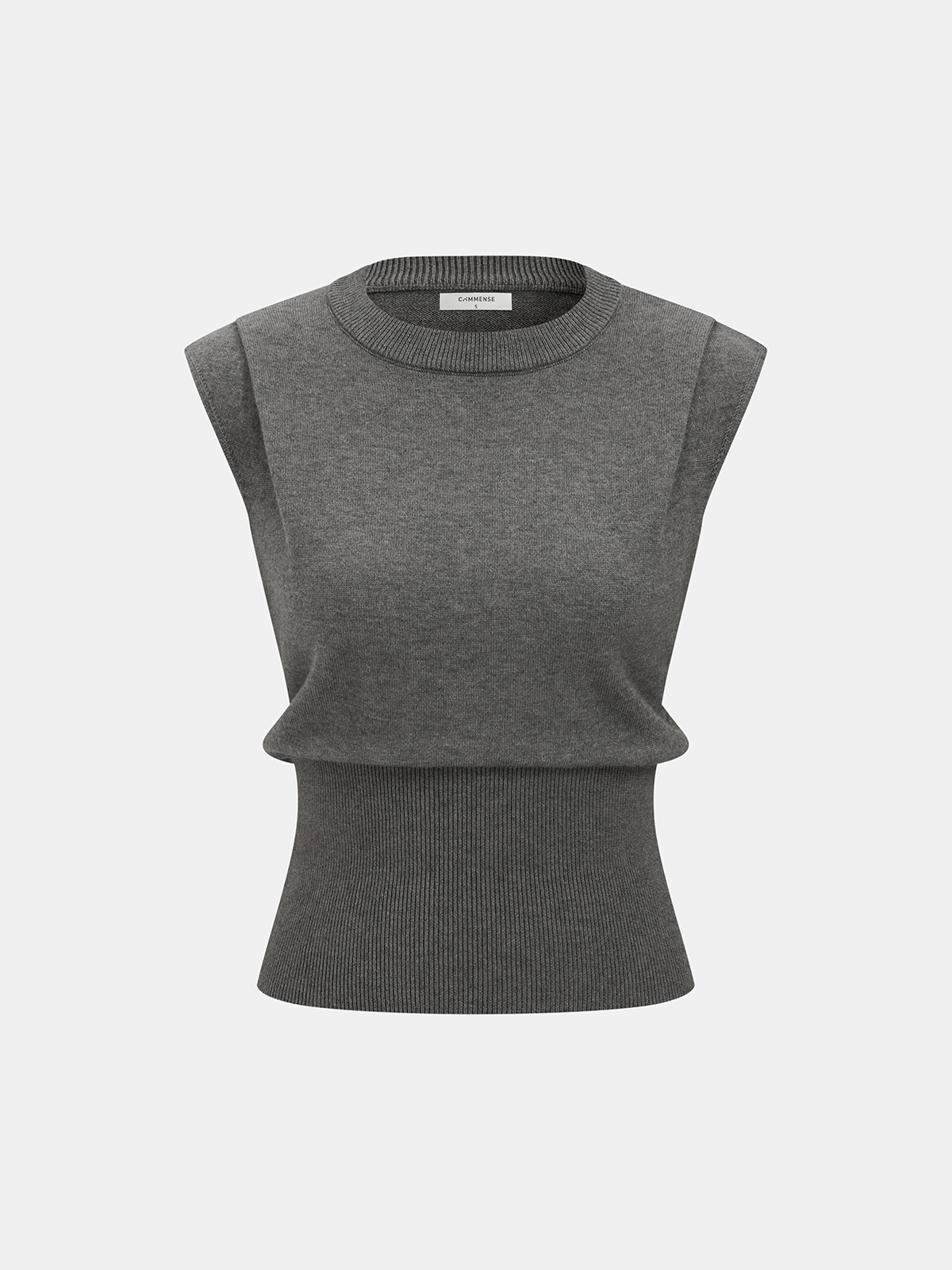 Sweter bez rękawów z dekoltem typu crew neck i ściągaczem w talii