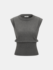 Sweter bez rękawów z dekoltem typu crew neck i ściągaczem w talii