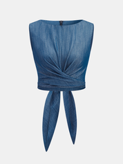 Zestaw Crop Top z Krzyżowym Zapięciem i Spodniami z Szerokimi Nogawkami