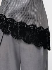 Top z koronkowym wykończeniem w wzór houndstooth z kołnierzem