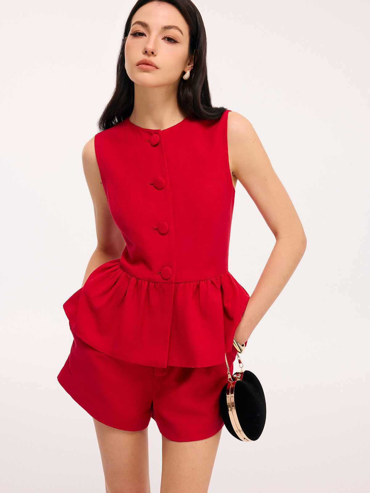 Top Peplum bez rękawów i zestaw szortów
