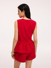 Top Peplum bez rękawów i zestaw szortów
