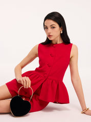 Top Peplum bez rękawów i zestaw szortów