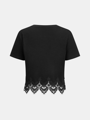 Crop Top z Koronkowym Wykończeniem i Krótkim Rękawem