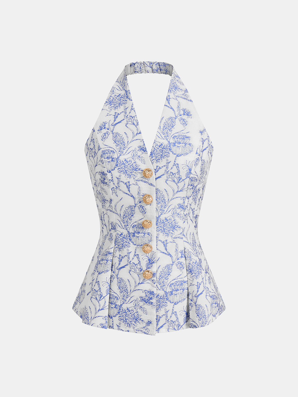Top w kwiatowy wzór z dekoltem halter i guzikami z przodu