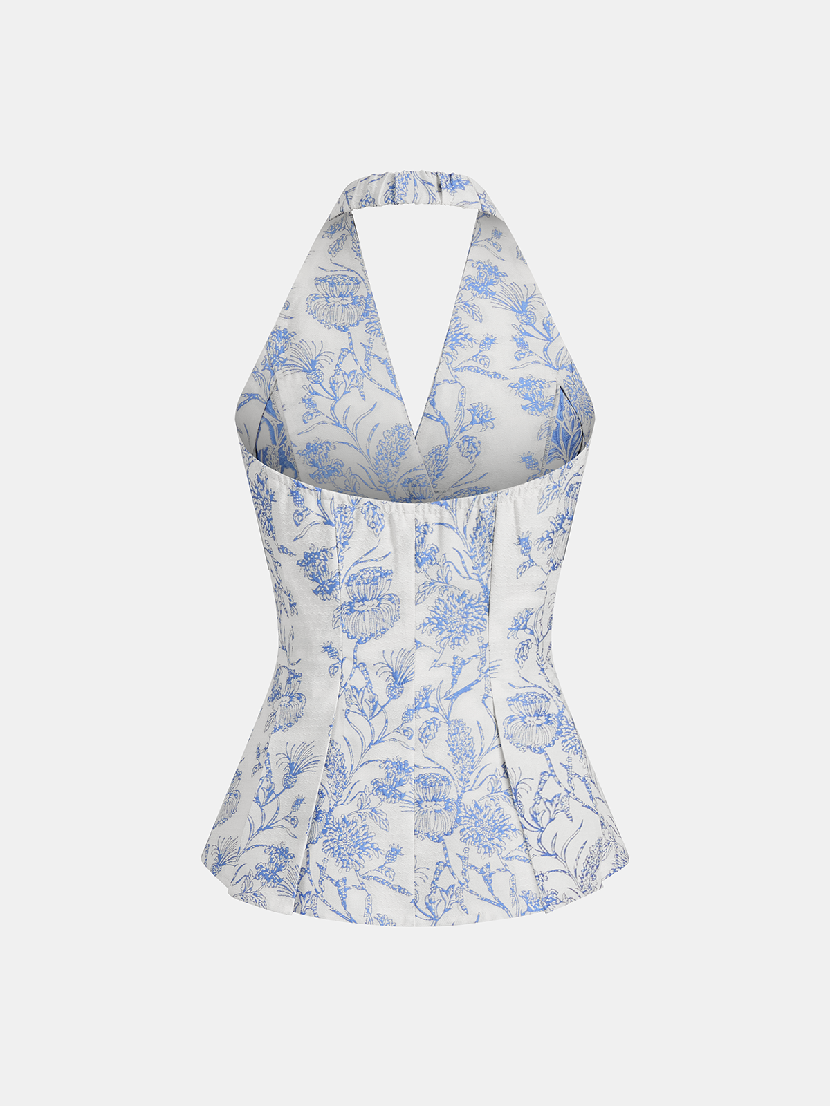 Top w kwiatowy wzór z dekoltem halter i guzikami z przodu