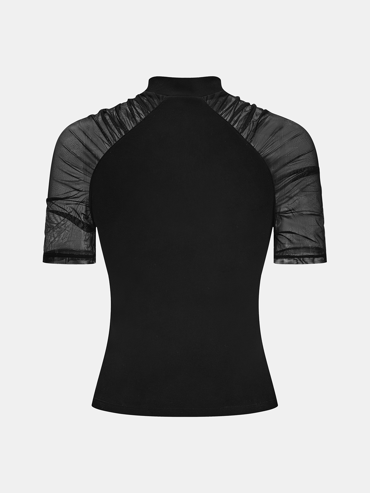 Sweter z siateczkowymi rękawami i stójką