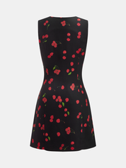 Sukienka mini bez rękawów w print wiśniowy