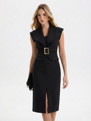 Sukienka midi bodycon bez rękawów z klamrą