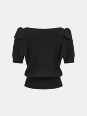 Sweter dzianinowy z krótkim rękawem i kokardą na ramieniu