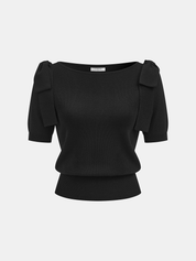 Sweter dzianinowy z krótkim rękawem i kokardą na ramieniu