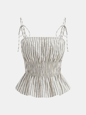 Top z peplum w paski i szerokie spodnie