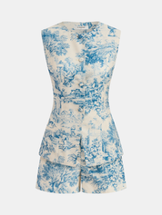 Zestaw bezrękawnik i szorty w print w stylu toile