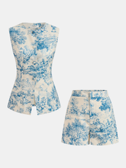 Zestaw bezrękawnik i szorty w print w stylu toile