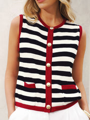 Striped Sleeveless Buttoned Sweater Vest