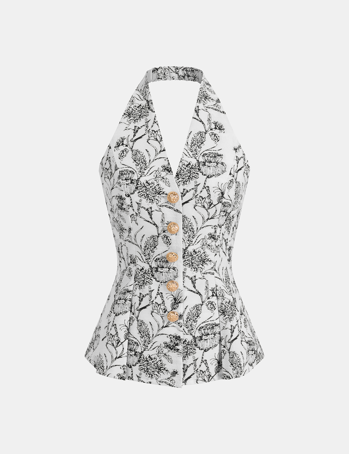 Top w kwiatowy wzór z dekoltem halter i guzikami z przodu