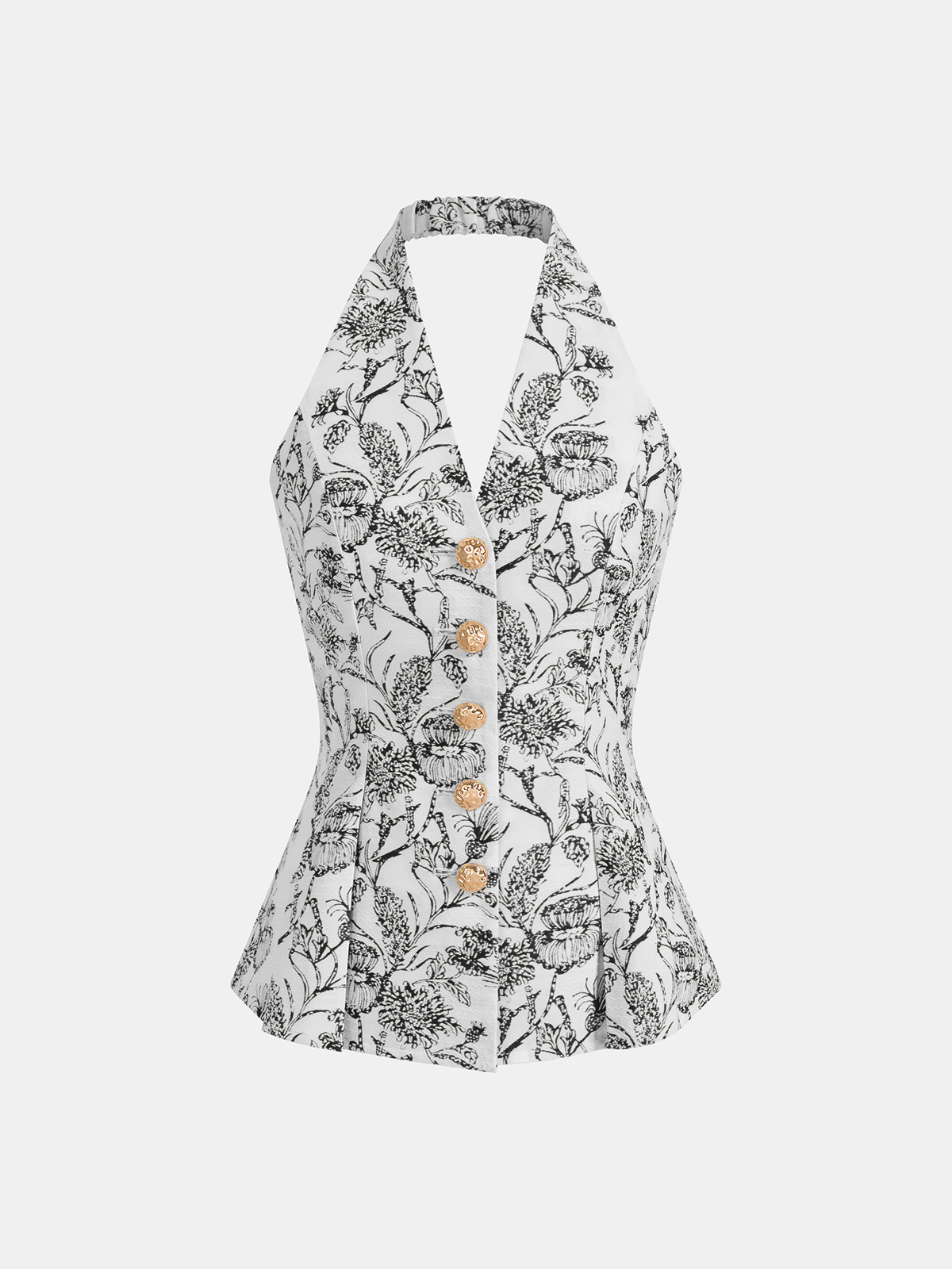 Top w kwiatowy wzór z dekoltem halter i guzikami z przodu