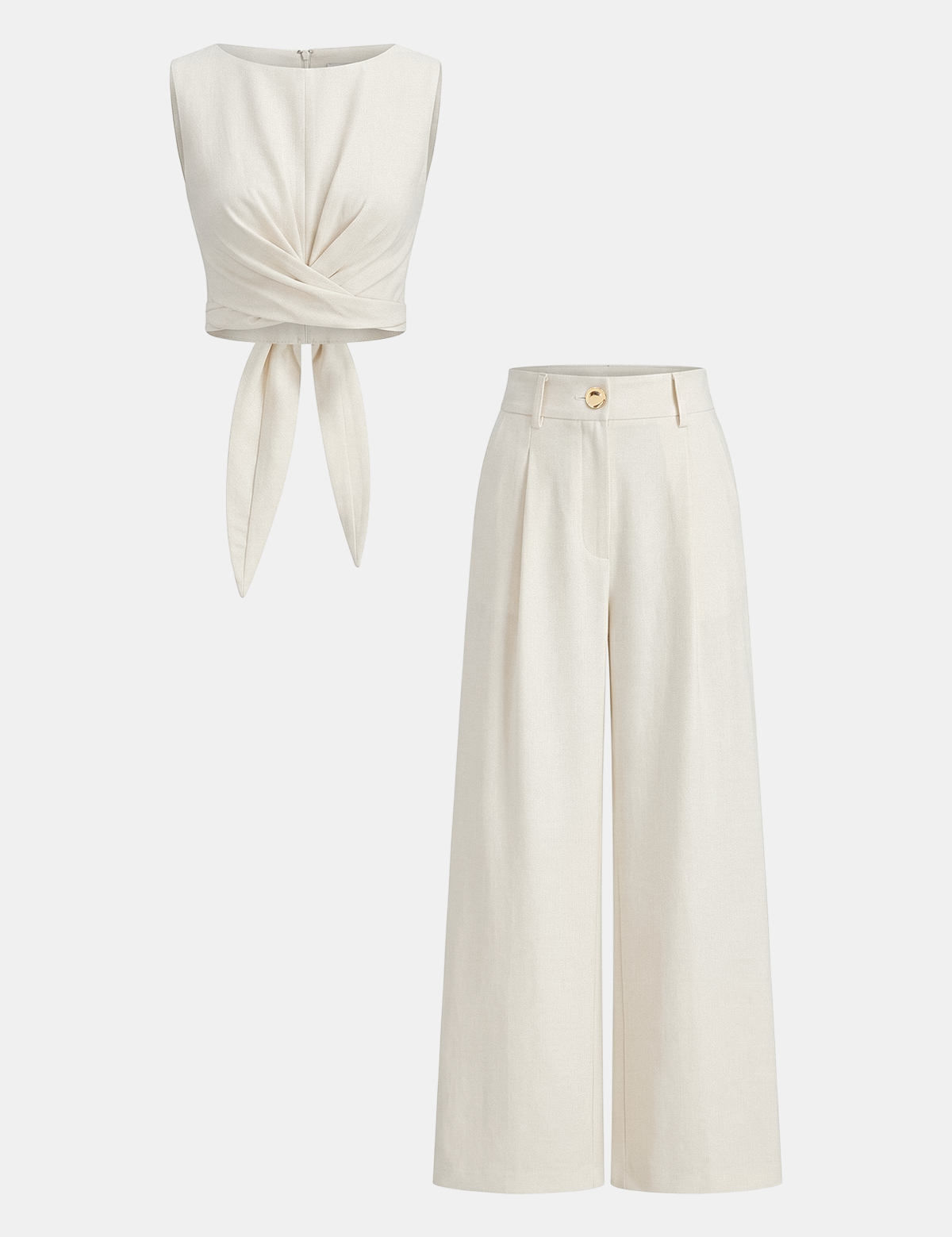 Zestaw Crop Top z Krzyżowym Wiązaniem i Spodniami o Szerokich Nogawkach