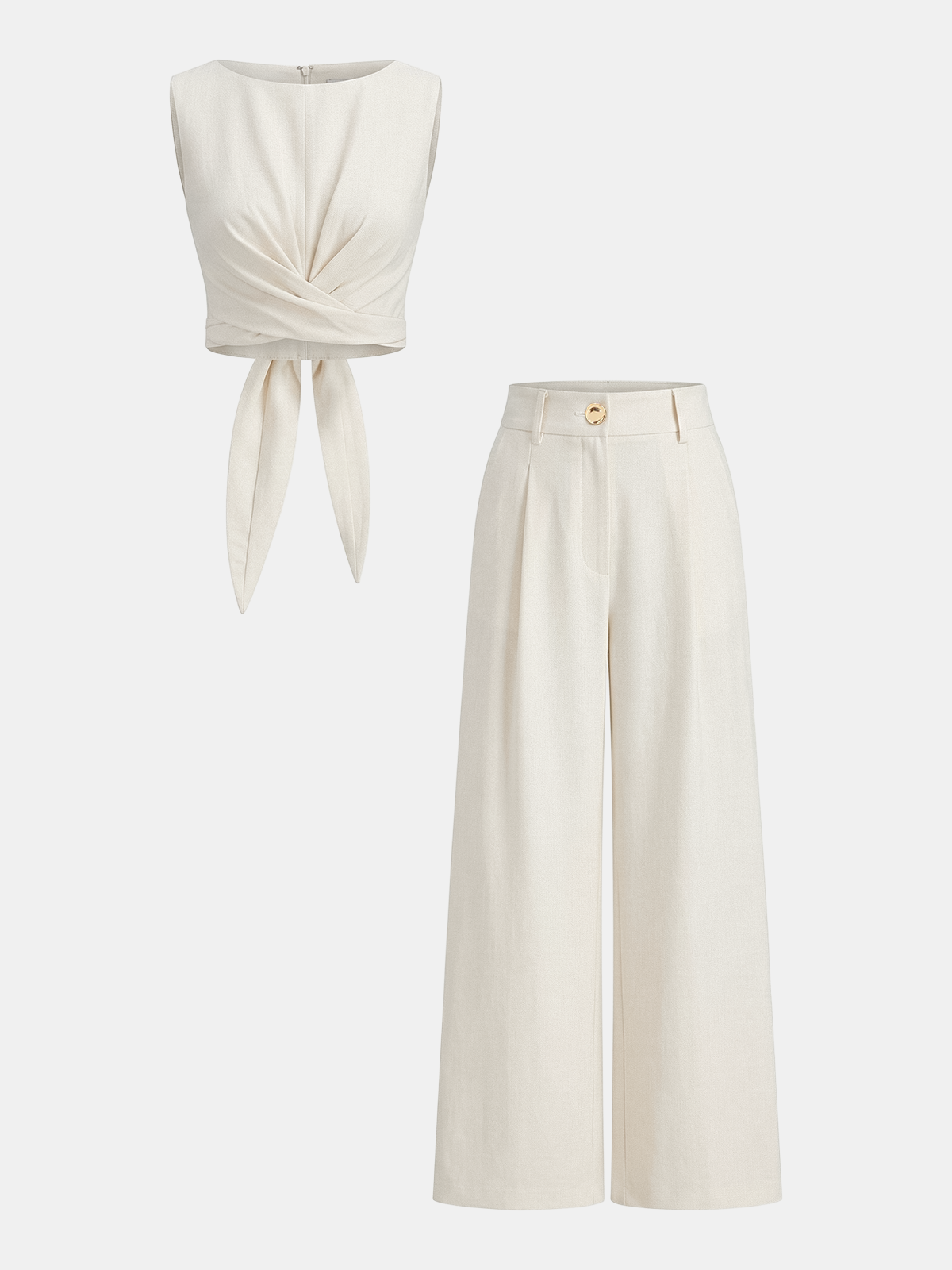 Zestaw Crop Top z Krzyżowym Zapięciem i Spodniami z Szerokimi Nogawkami
