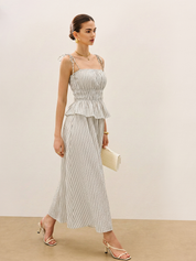Top z peplum w paski i szerokie spodnie