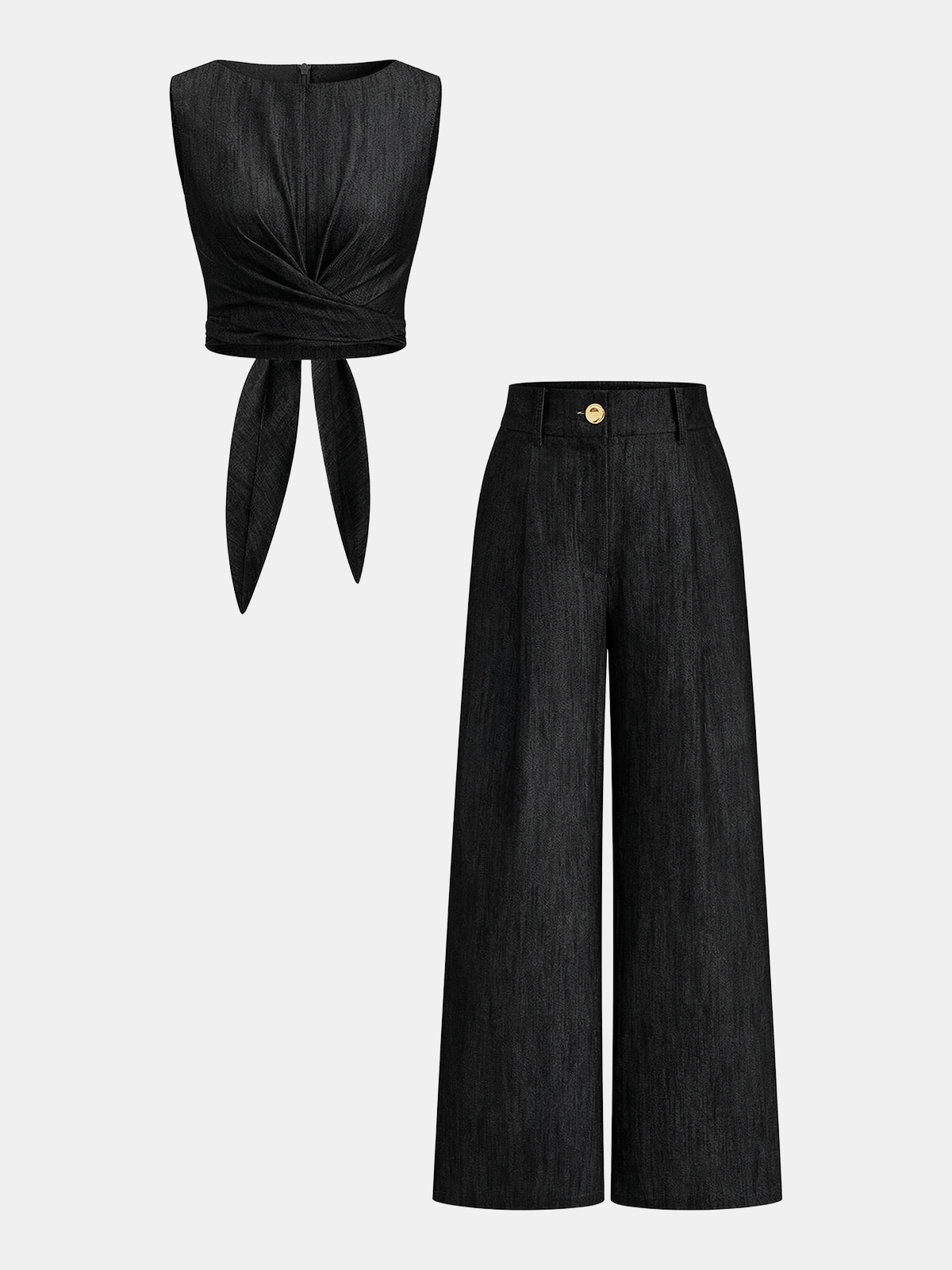 Zestaw Crop Top z Krzyżowym Wiązaniem i Spodniami o Szerokich Nogawkach