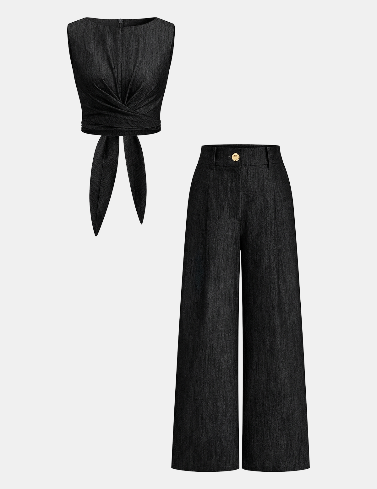 Zestaw Crop Top z Krzyżowym Zapięciem i Spodniami z Szerokimi Nogawkami