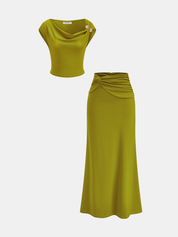 Zestaw Draped Crop Top & Ruched Maxi Skirt