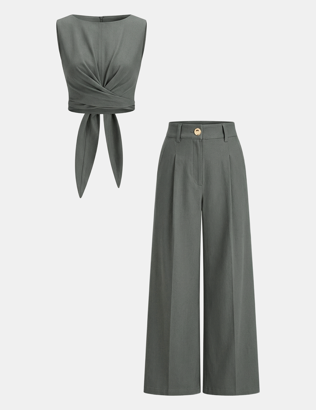 Zestaw Crop Top z Krzyżowym Zapięciem i Spodniami z Szerokimi Nogawkami