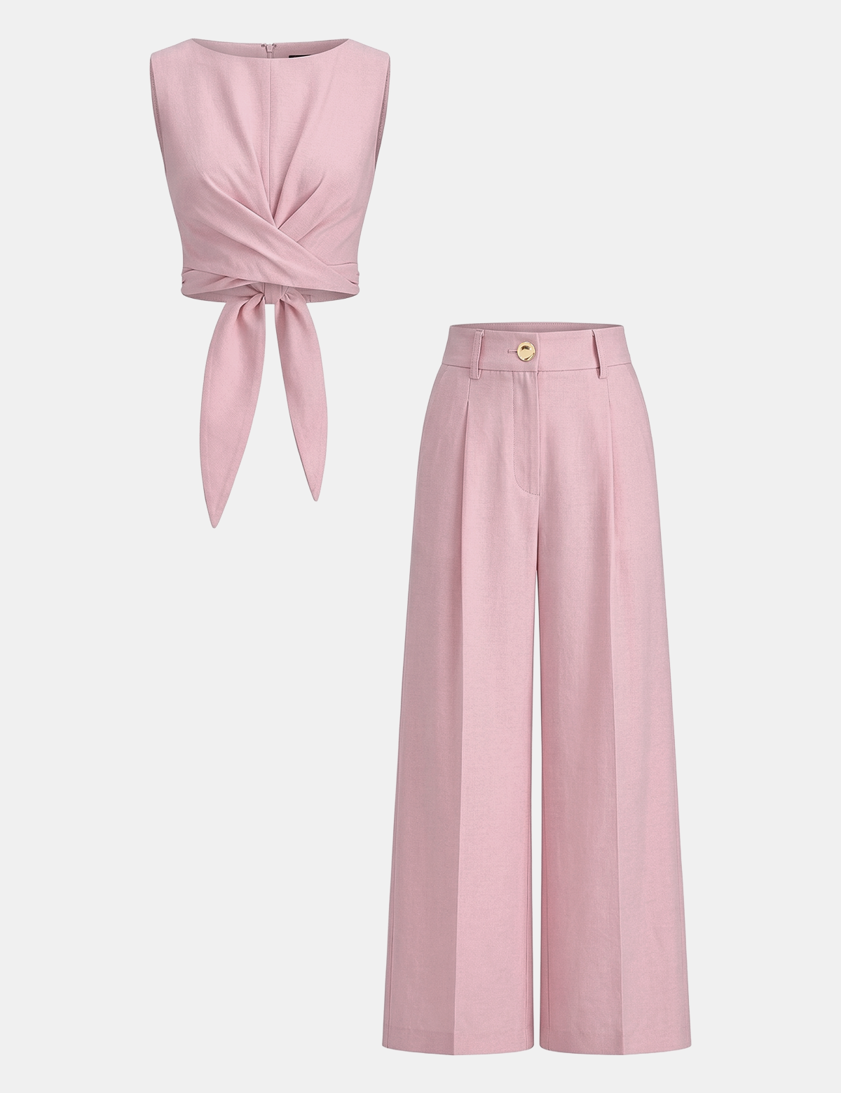 Zestaw Crop Top z Krzyżowym Wiązaniem i Spodniami o Szerokich Nogawkach