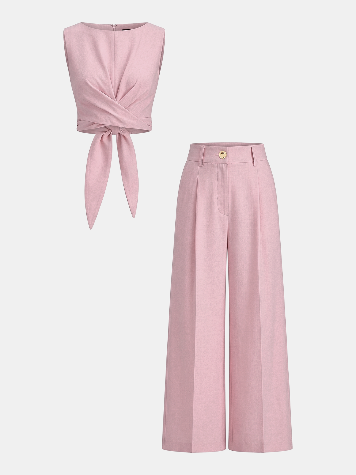 Zestaw Crop Top z Krzyżowym Zapięciem i Spodniami z Szerokimi Nogawkami