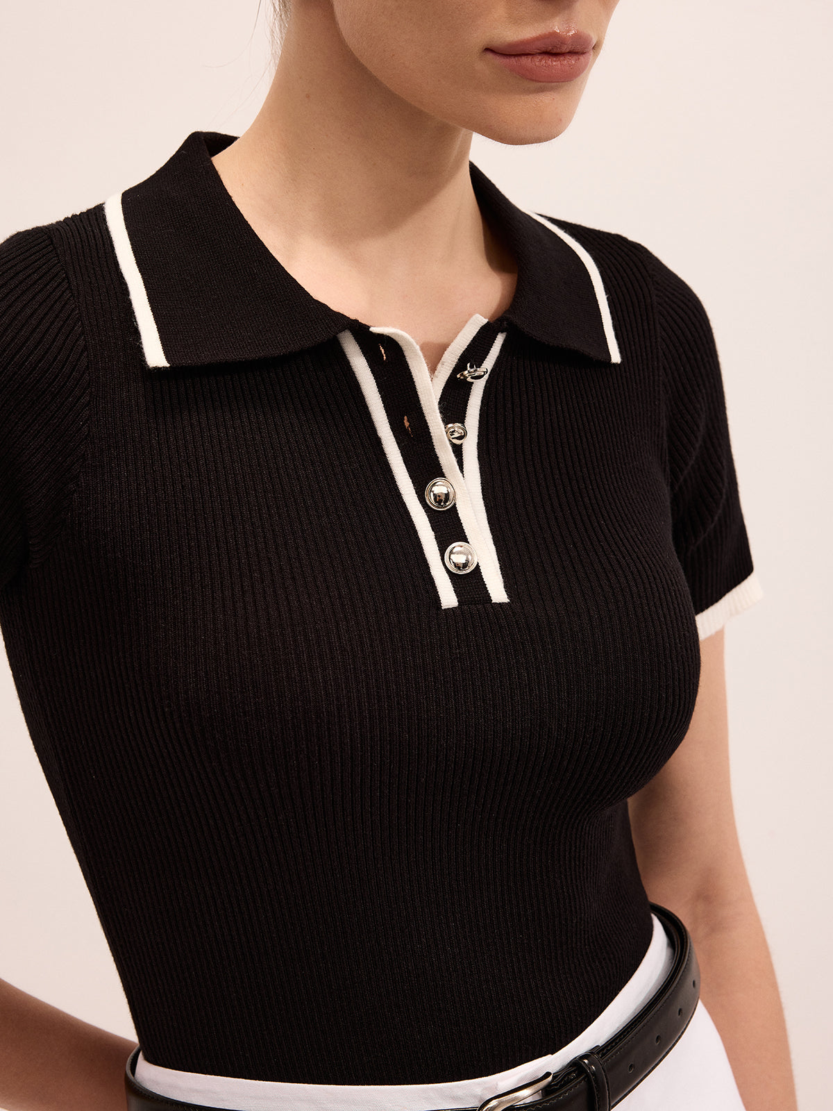 T-shirt polo z krótkim rękawem w prążki