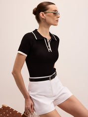 T-shirt polo z krótkim rękawem w prążki