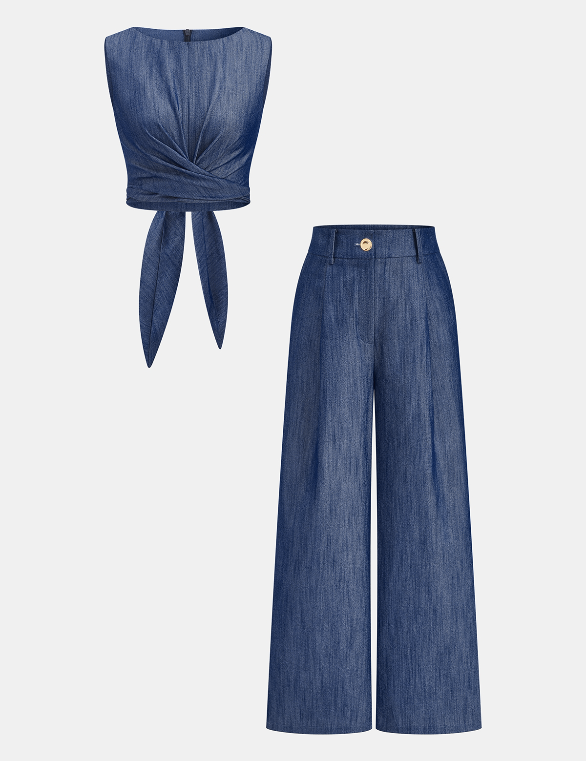Zestaw Crop Top z Krzyżowym Wiązaniem i Spodniami o Szerokich Nogawkach