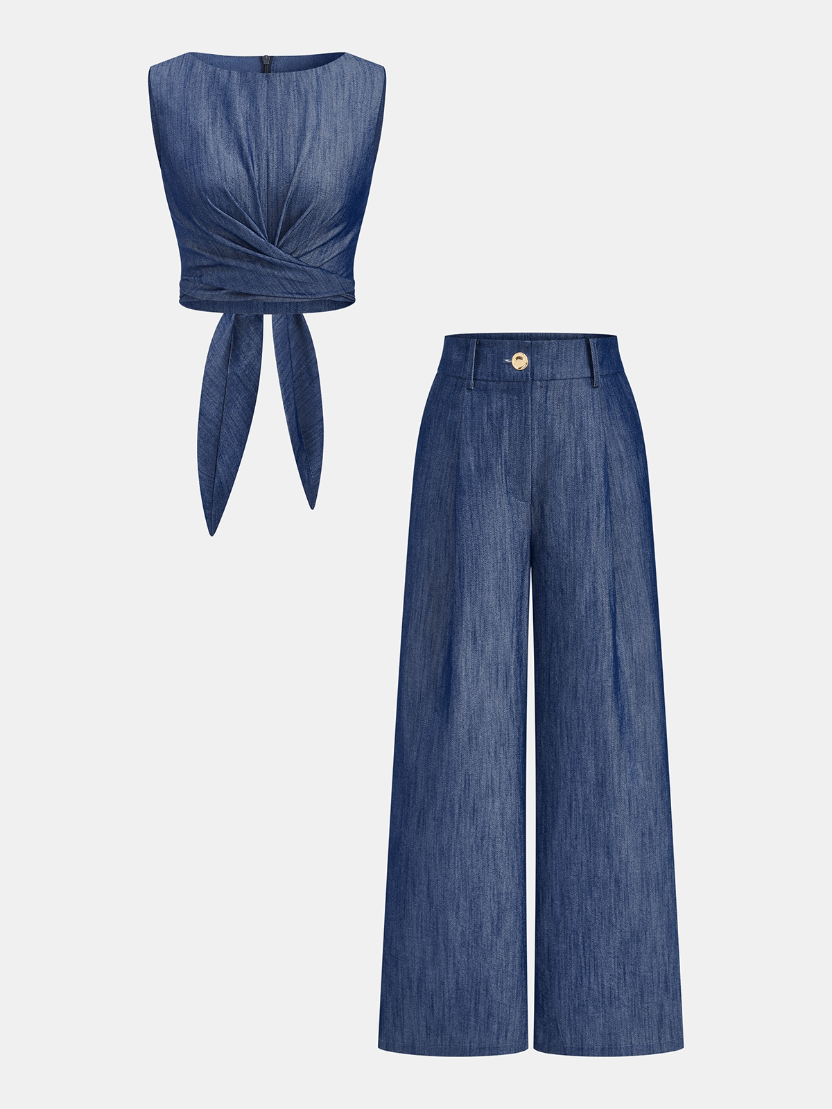 Zestaw Crop Top z Krzyżowym Wiązaniem i Spodniami o Szerokich Nogawkach