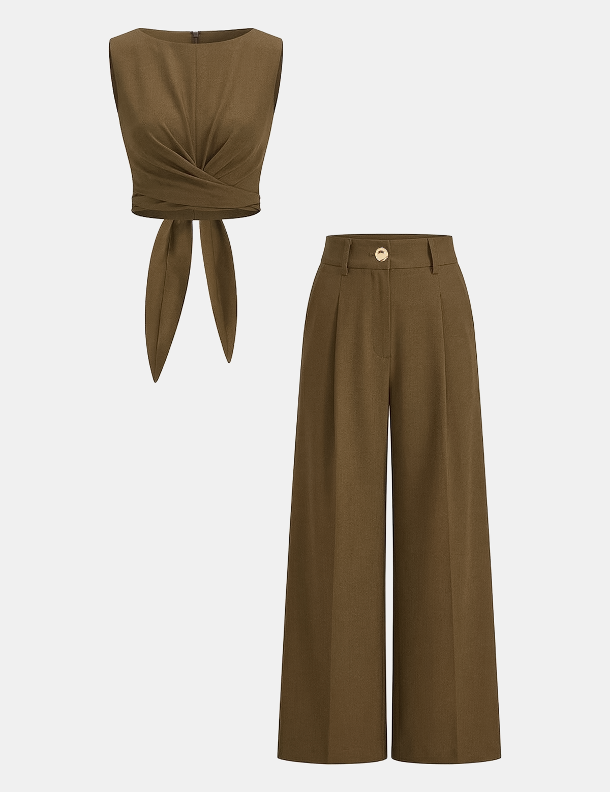 Zestaw Crop Top z Krzyżowym Wiązaniem i Spodniami o Szerokich Nogawkach