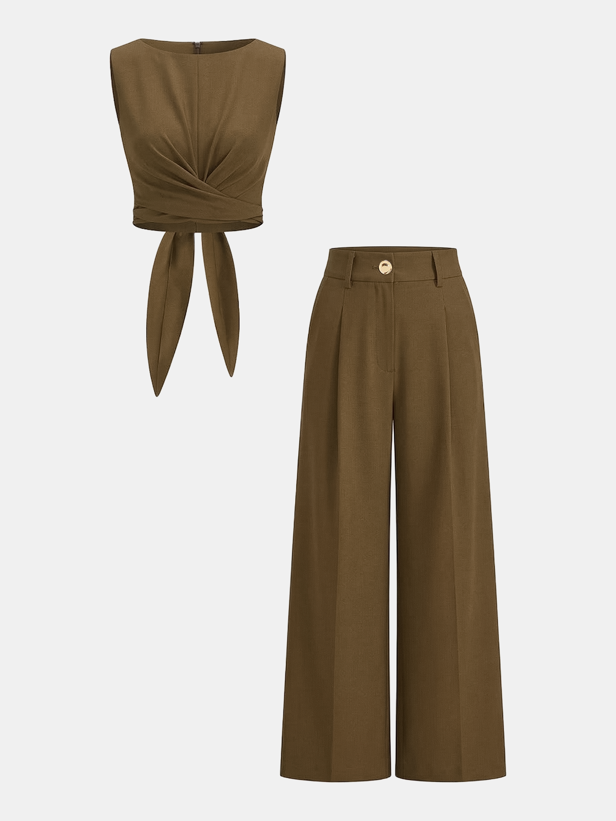 Zestaw Crop Top z Krzyżowym Wiązaniem i Spodniami o Szerokich Nogawkach