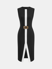 Sukienka Midi Bodycon bez rękawów z metalowymi detalami