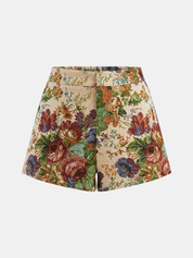 Kwiatowe Szorty Jacquard w Talii Średniej