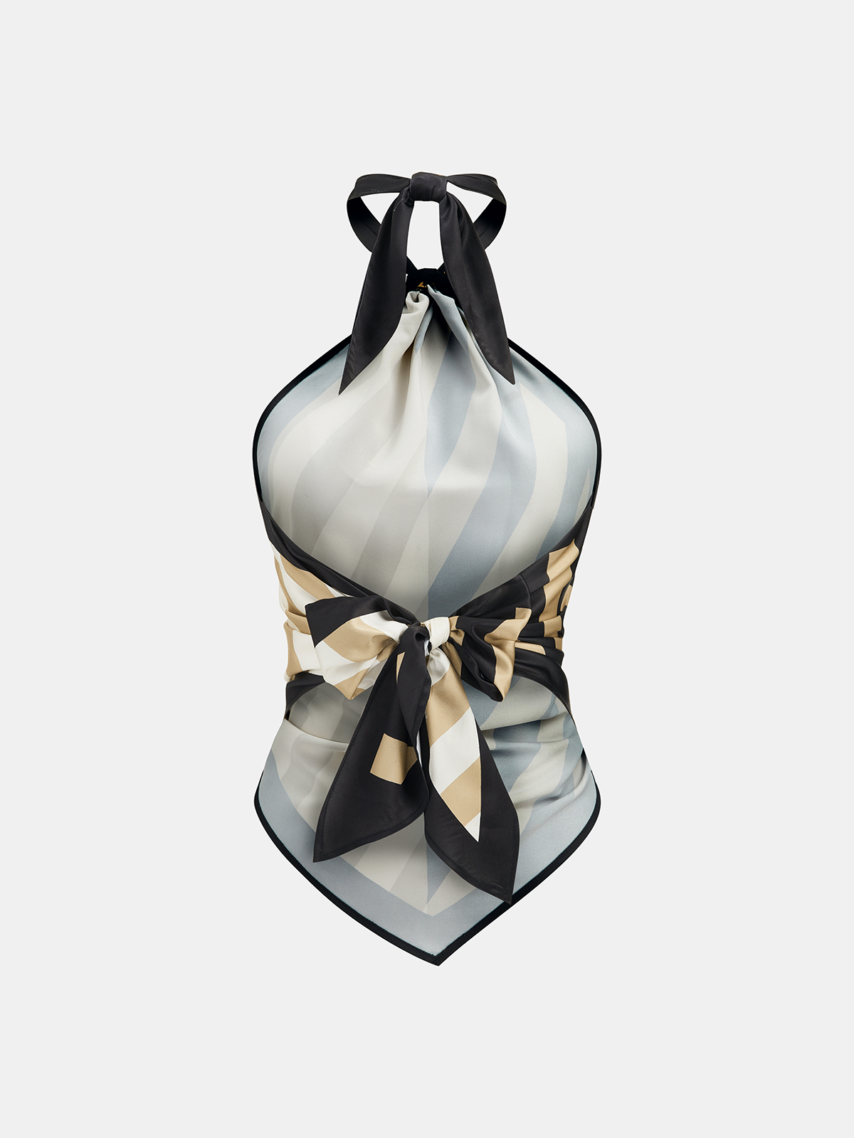 Geometriczny Satynowy Top Halter w Paskach