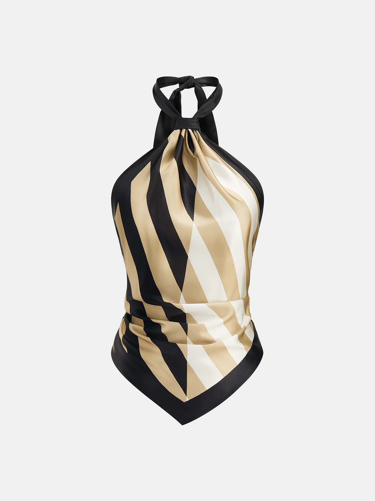 Geometriczny Satynowy Top Halter w Paskach