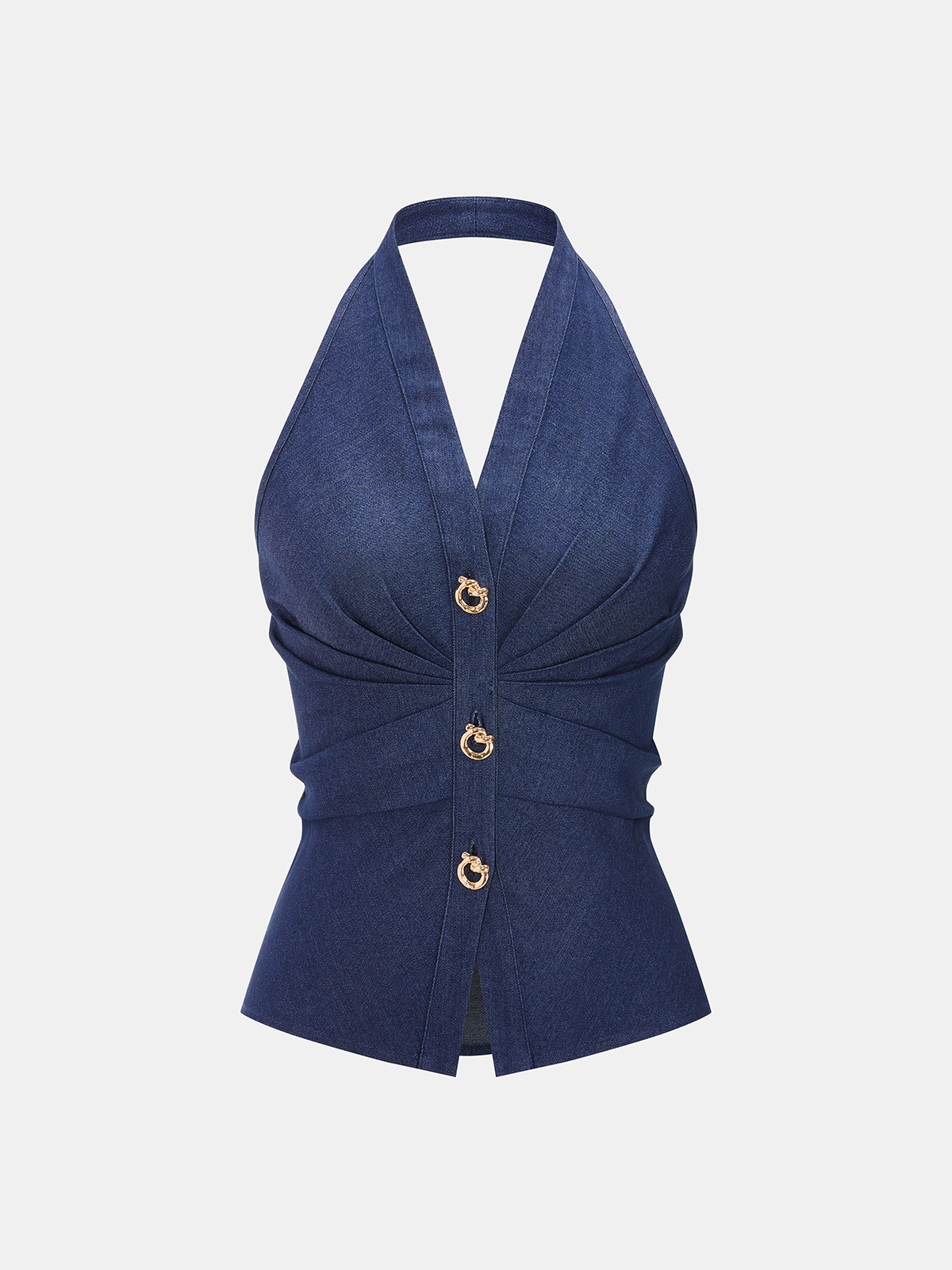 Metalowy Guzik Denimowy Top Halter Z Ruchami