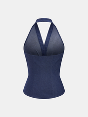 Metalowy Guzik Denimowy Top Halter Z Ruchami