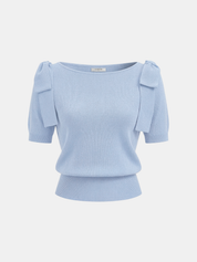 Sweter dzianinowy z krótkim rękawem i kokardą na ramieniu