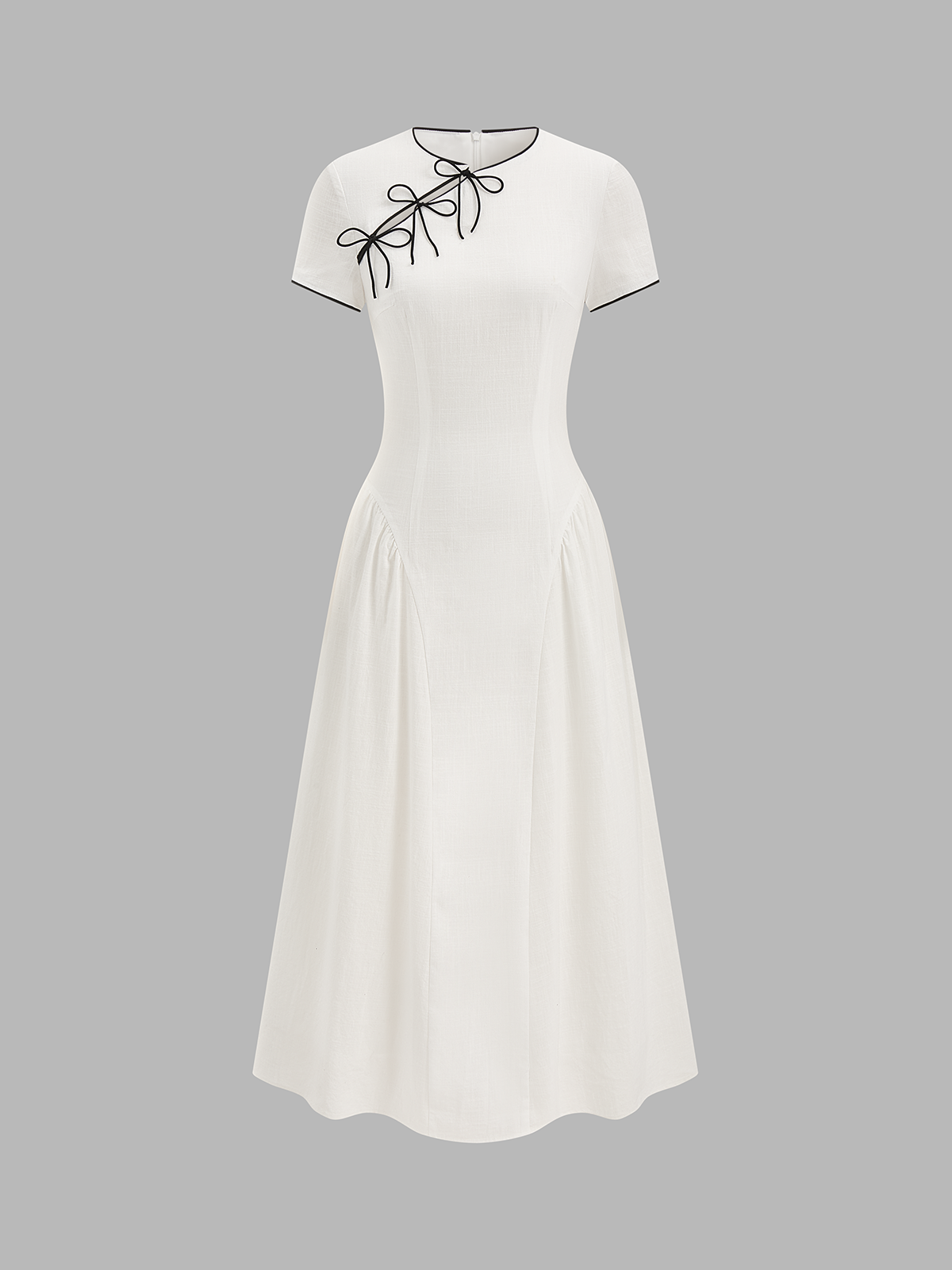 Sukienka Midi Cheongsam z Bawełny z Fasonem w Kokardę