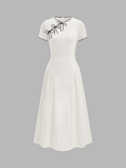 Sukienka Midi Cheongsam z Bawełny z Fasonem w Kokardę