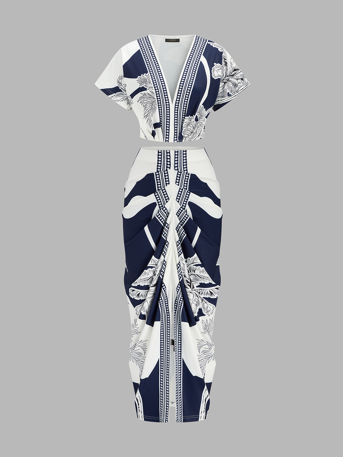 Zestaw Topu z Dekoltem w Serek i Spódnicy Midi z Marszczeniem
