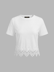 Crop Top z Koronkowym Wykończeniem i Krótkim Rękawem
