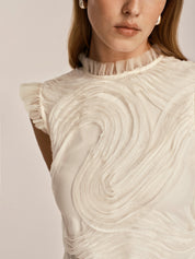 Teksturowany Rękaw Ruffle Mesh Top